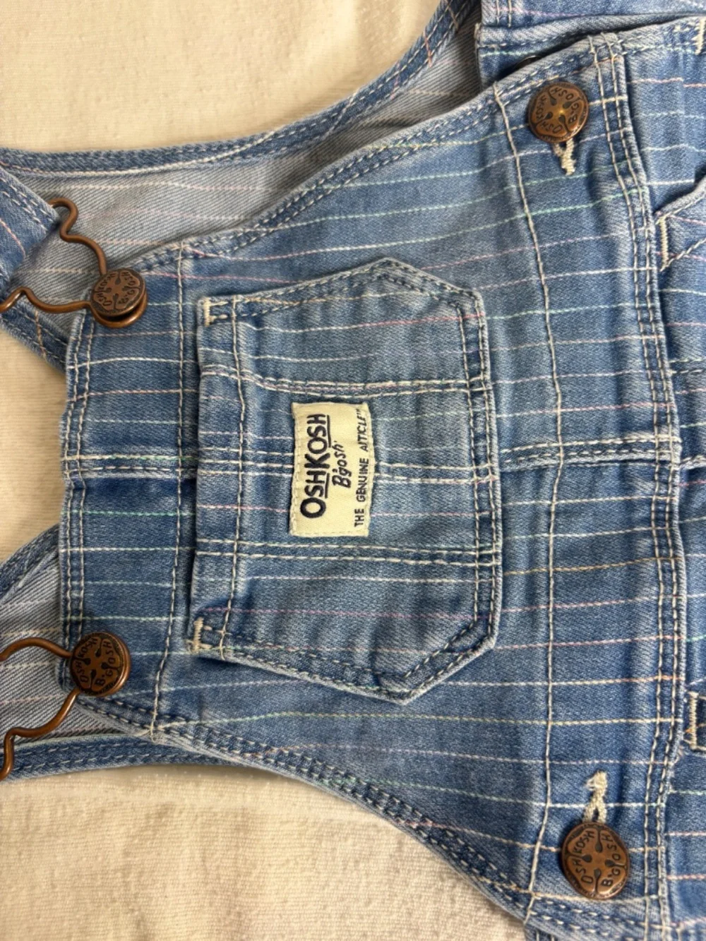 OSHKOSH B’GOSH Baby Girl’s Light Wash Striped Vestbak Overalls Size 3M Y2K